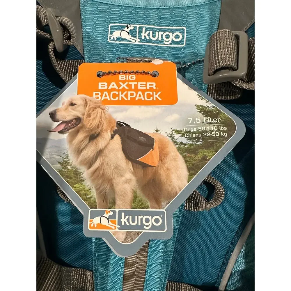 Kurgo Big Baxter Dog Backpack 7.5 Liter Blue Hiking Saddle Bag New With Tags
